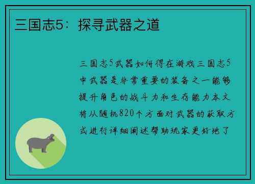 三国志5：探寻武器之道